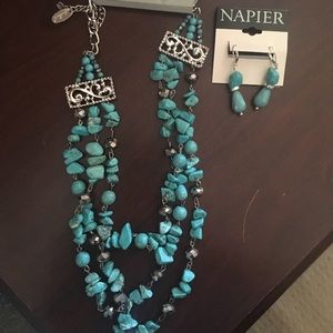 Turquoise and silver necklace and earring set